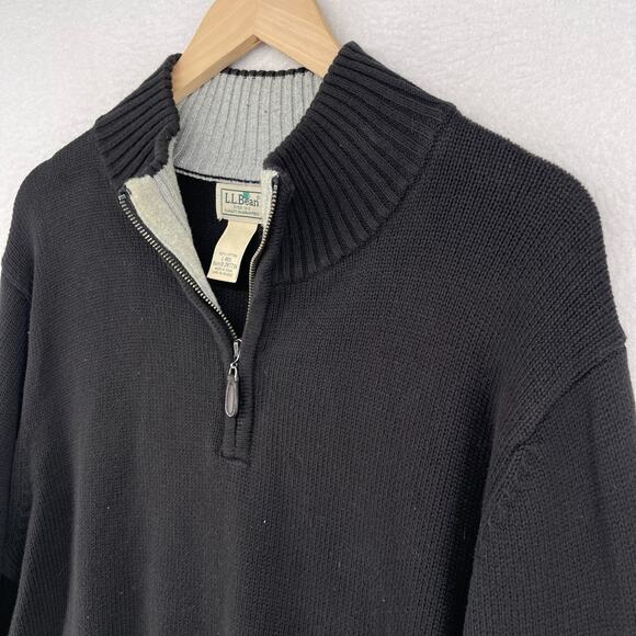 LL BEAN Sweater Mens L Heavyweight 1/4 Zip Pullover Cotton Black - Picture 6 of 11